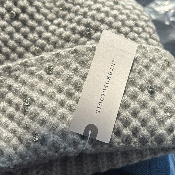 Anthropologie/Maeve Rhinestone Waffle Knitt Beanie / gray - Picture 6 of 6
